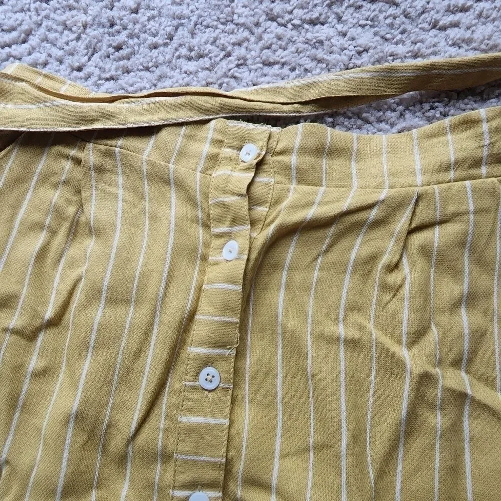 Charlotte Russe Mustard Yellow Striped Button Up Waist Strap Mini Skirt New
